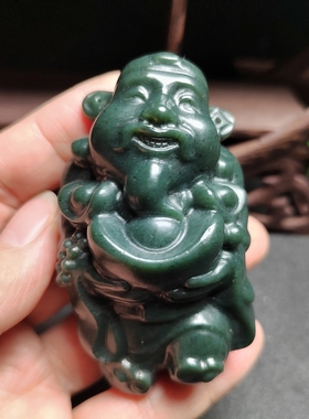 财神爷手把件塔青青玉和田玉
