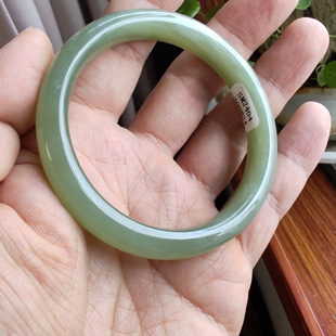 送证书和田玉青白玉飘花意境手镯玉镯子58mm+精品女神柳浪闻莺