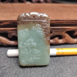 新疆和田玉糖青白玉山水意境牌子玉牌吊坠挂件男女款式宁静致远