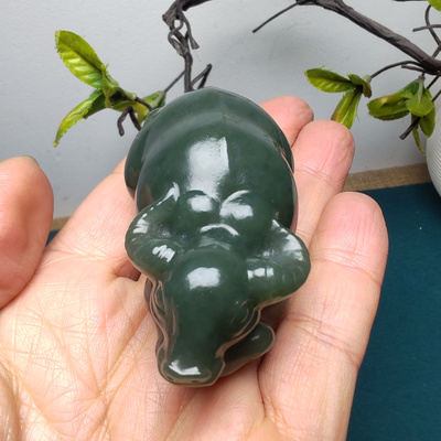 新疆和田玉且末蓝调立体生肖牛手把件精品油润男女国风扭转乾坤