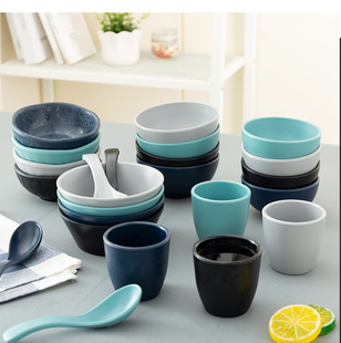 杨格北欧风小汤碗餐厅饭店米饭碗仿瓷塑料碗杯子勺酒店商用密胺碗