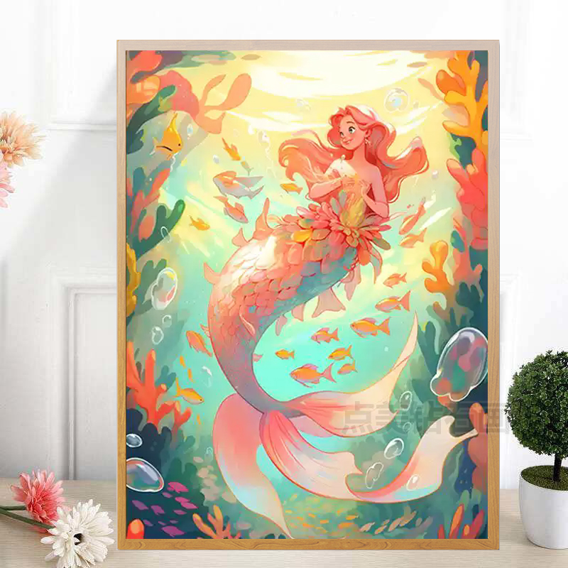 2025新款5D卡通动漫十字绣美人鱼钻石画手工diy钻石绣点钻画卧室