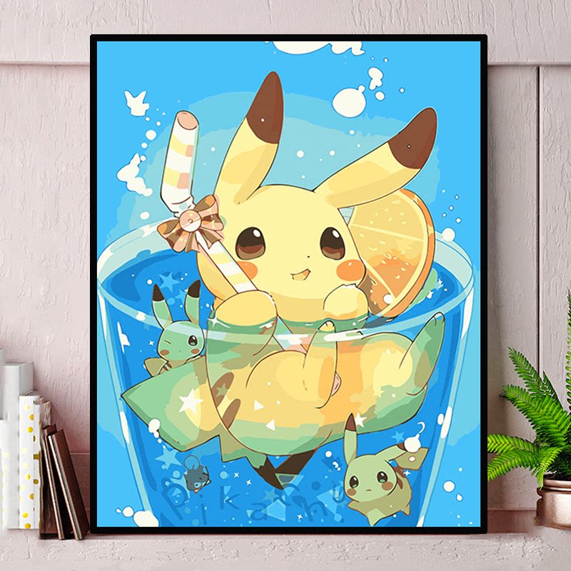 可爱卡通皮卡丘钻石画满钻小幅带框2024新款diy手工钻石绣儿童房