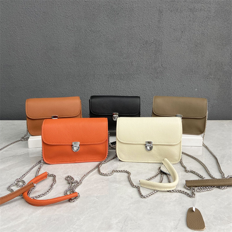 真皮小方包女头层牛皮锁扣链条包斜挎包百搭迷你软皮单肩包手机包
