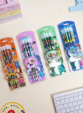 卡通新款我的世界12支盒装铅笔高颜值大皮头带削笔刀学生铅笔礼物