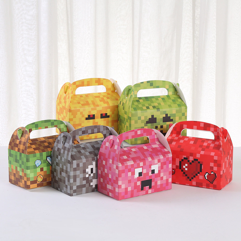 我的世界像素风白卡纸手提盒下午茶蛋糕甜品打包盒糖果包装盒空盒