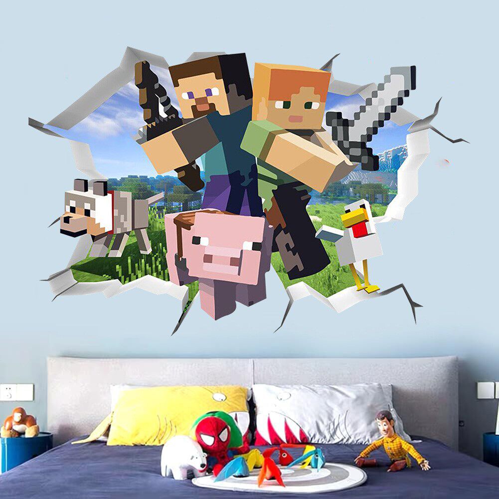 跨境墙贴我的世界卡通儿童房墙贴卧室床头游戏贴纸婴儿房贴画pvc