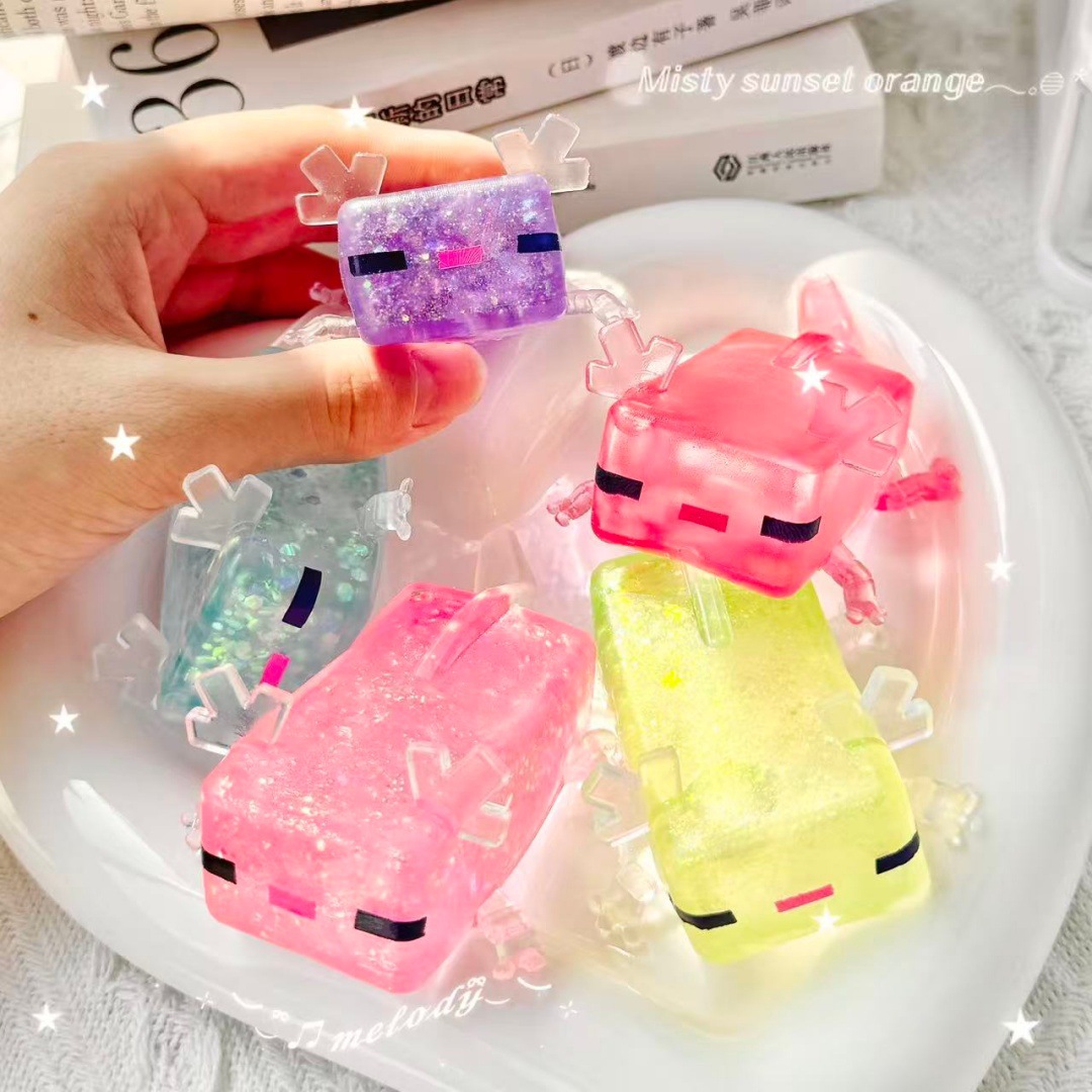 我的世界周边极光彩色美西螈原麦芽糖捏捏乐小玩具解压神器减压