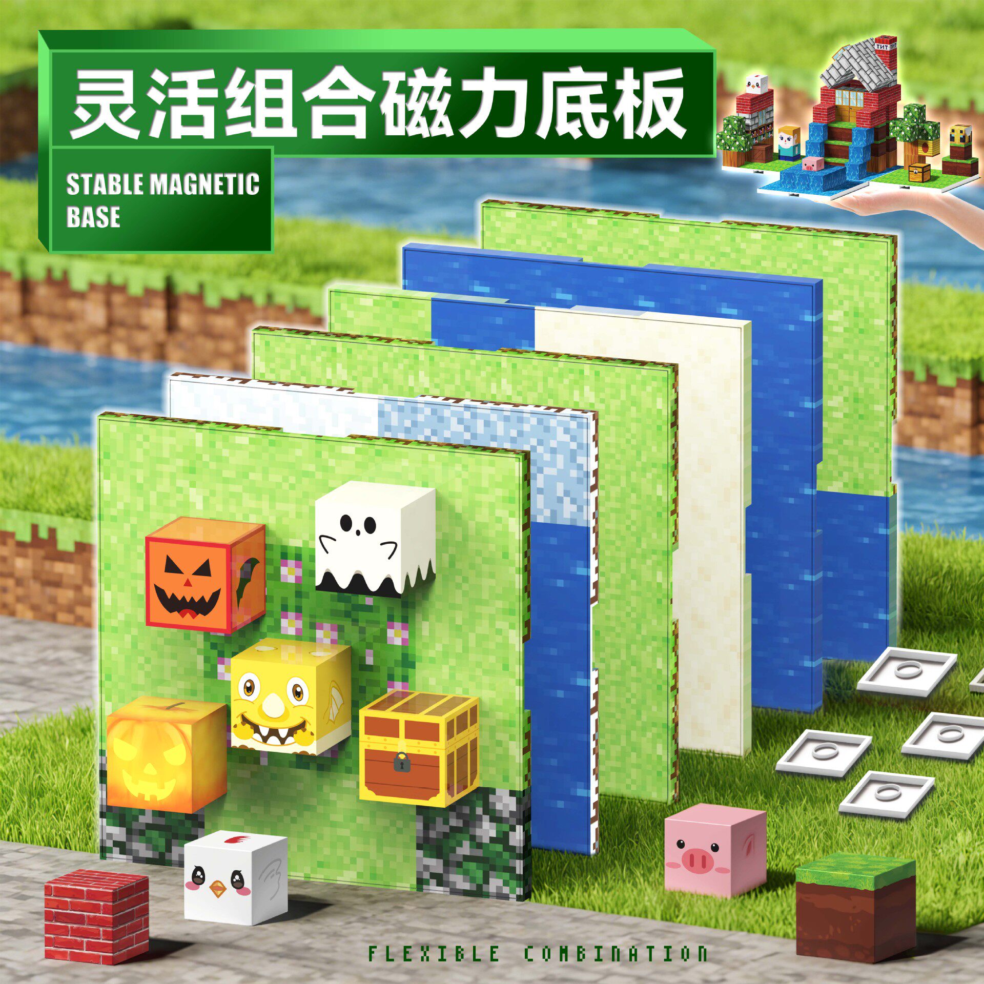 跨境我的磁块世界磁力方块积木磁力底板扩展配件益智拼装儿童玩具