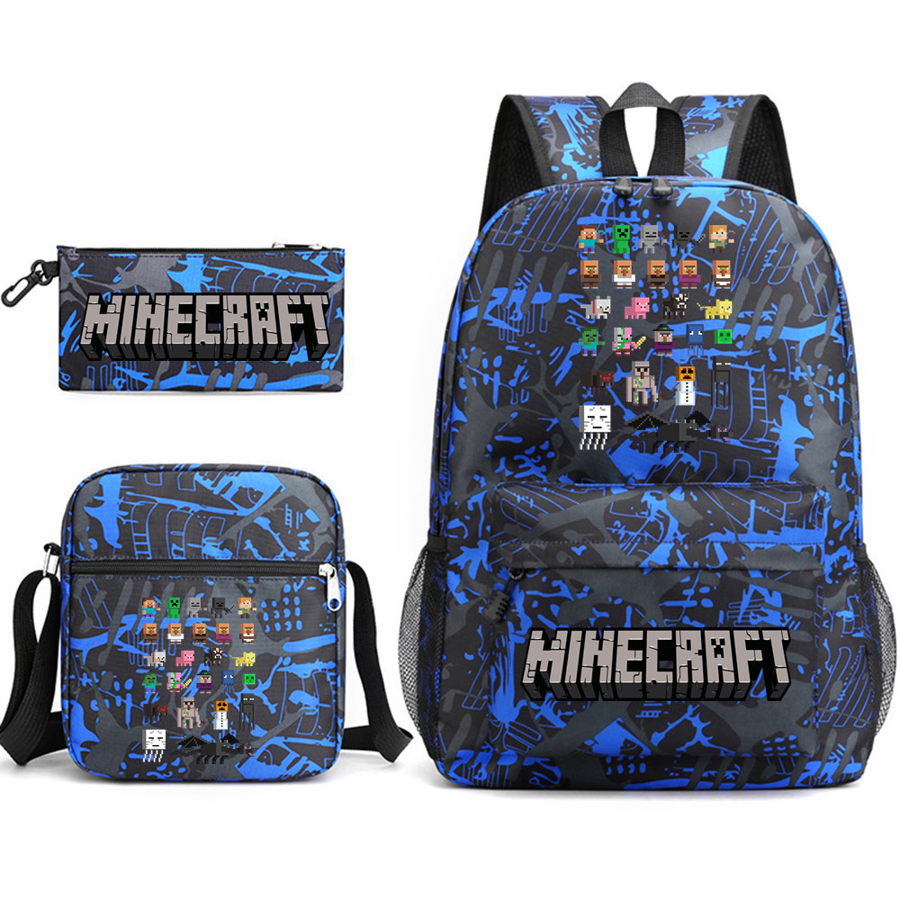 跨境minecraft我的世界书包游戏周边学生大容量印花三件套书包男