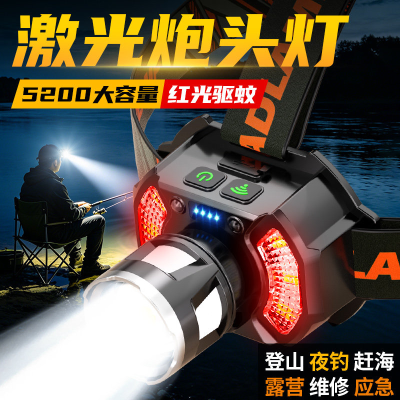 夜钓鱼头灯强光充电超亮头戴式野户外超长续航手电筒灯轻感应专用
