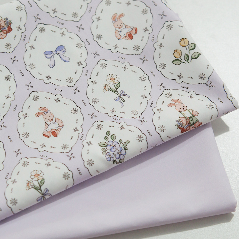 菜家布铺 花篮小兔印花破卡布料防泼水外套羽绒服马甲防风服面料