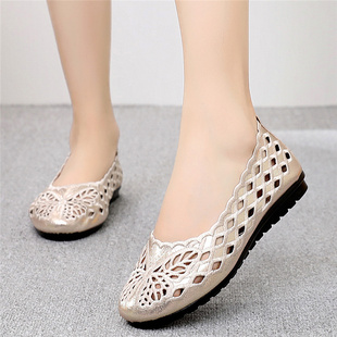新款 女软底中老年人豆豆鞋 平底镂空妈妈鞋 老北京布鞋 透气网鞋 夏季