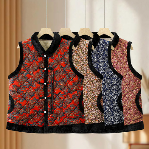 妈妈盘扣马甲加绒加厚保暖