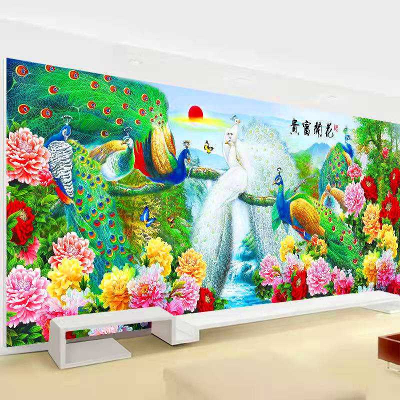 全珠绣满绣十字绣客厅穿珠子绣大幅牡丹花开富贵串珠孔雀丝线彩珠