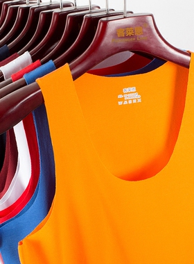 无痕纯棉背心男运动打底纯色简约圆领莫代尔跨栏保暖背心黄色大码