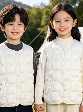 儿童轻薄羽绒马甲内搭圆领宝宝女童男童中大童秋冬内穿保暖内胆