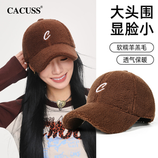 鸭舌帽男 保暖秋冬季 CACUSS棒球帽女羊羔绒大头围帽子女款 2025新款