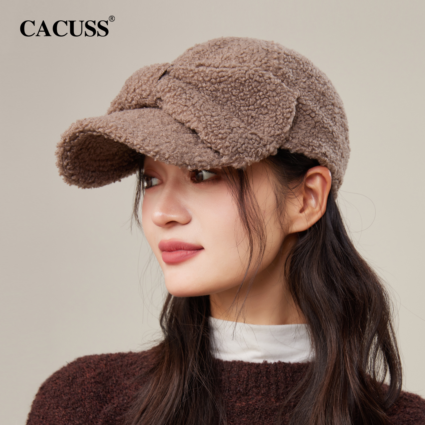CACUSS冬季泰迪绒时尚棒球帽女士
