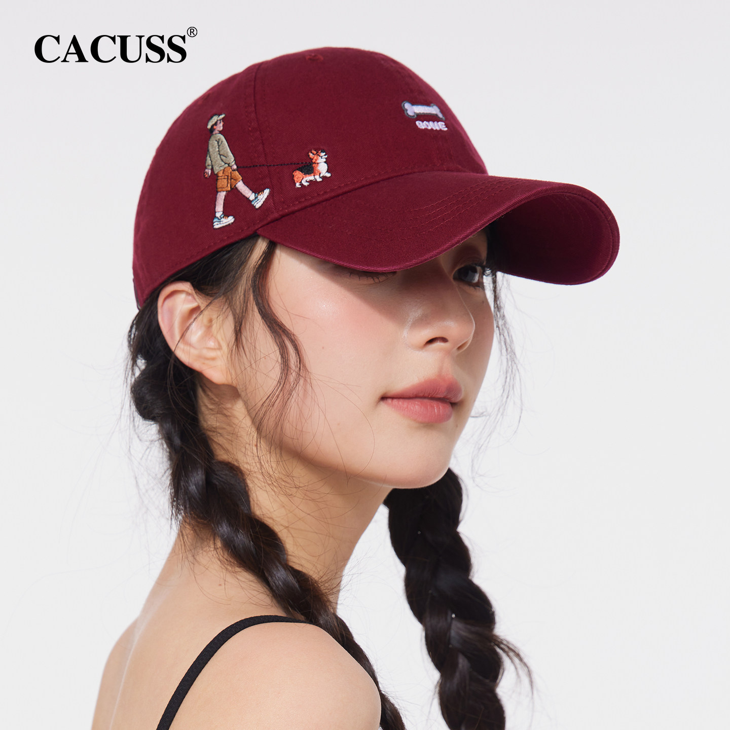 CACUSS帽子女春季新款美式复古刺绣鸭舌帽学院风休闲显脸小棒球帽