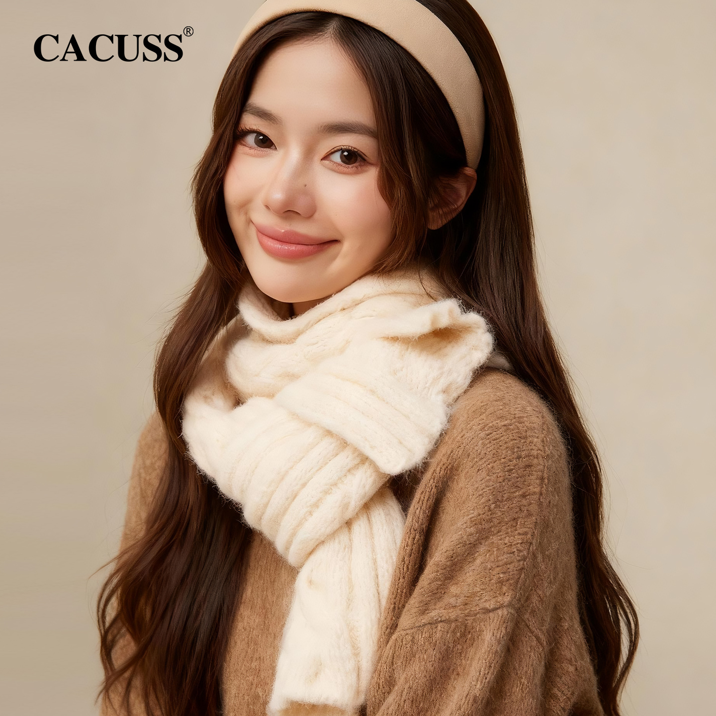 CACUSS冬季新款麻花针织围巾女士