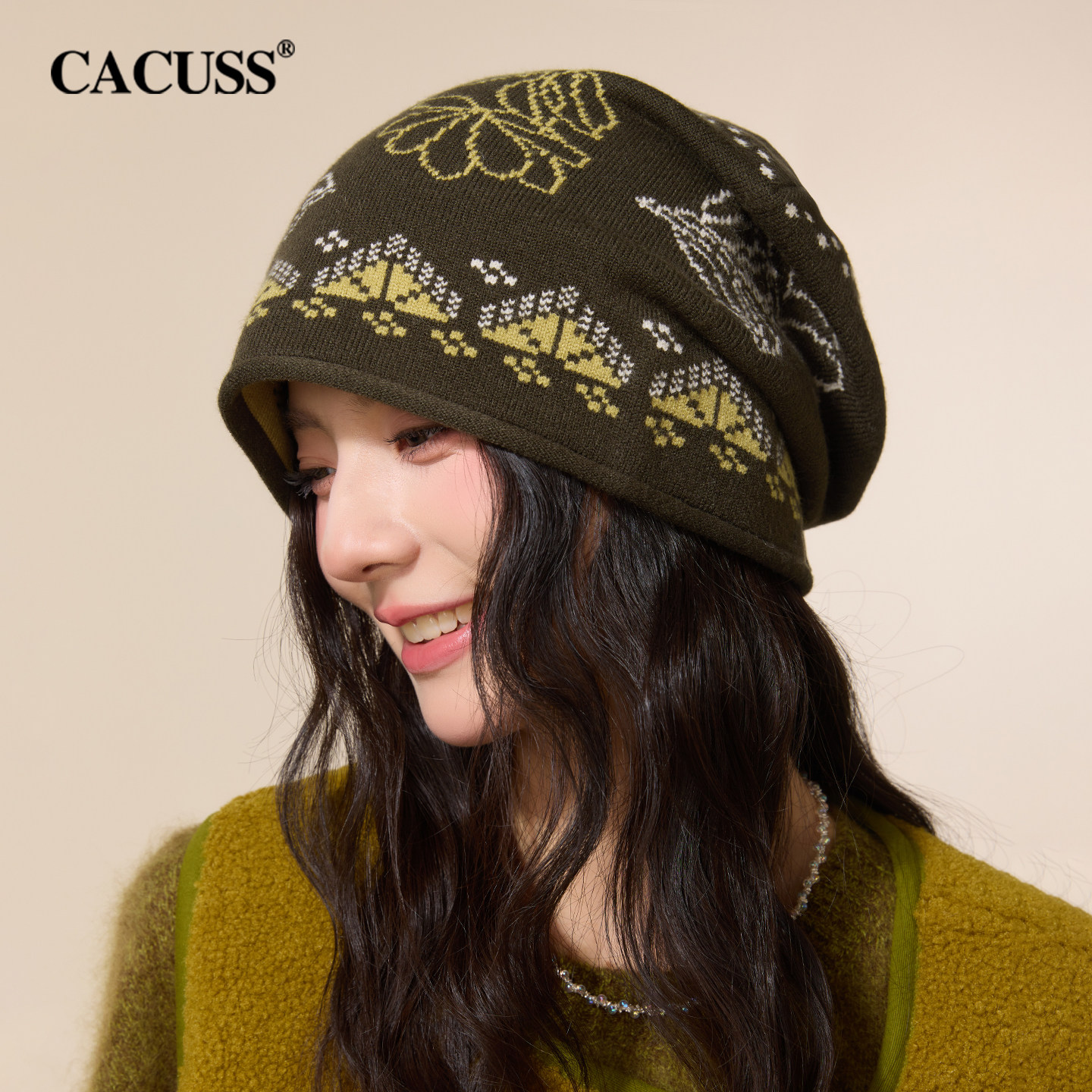 CACUSS复古森系提花堆堆帽女图片