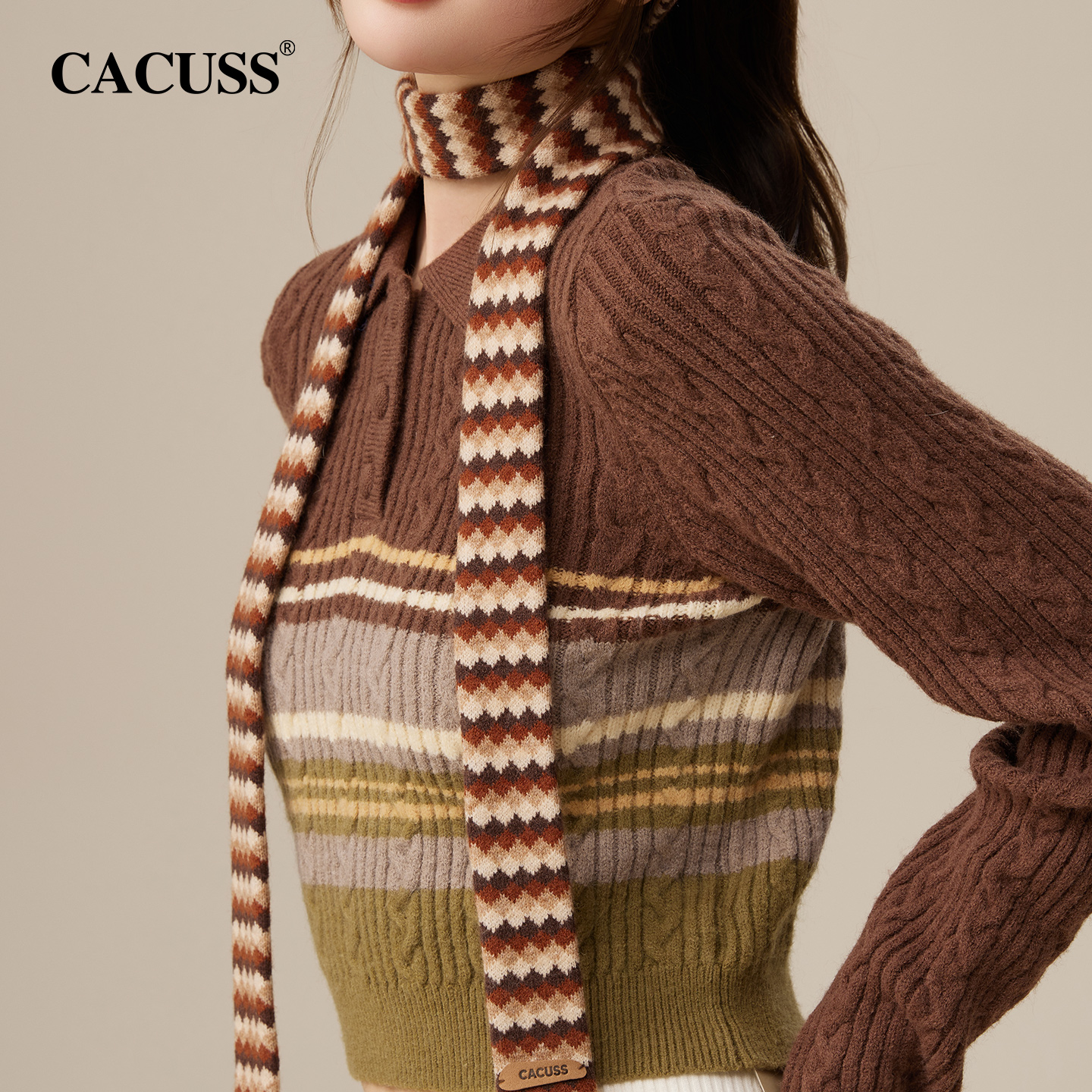 CACUSS冬季保暖护颈细长条围巾女