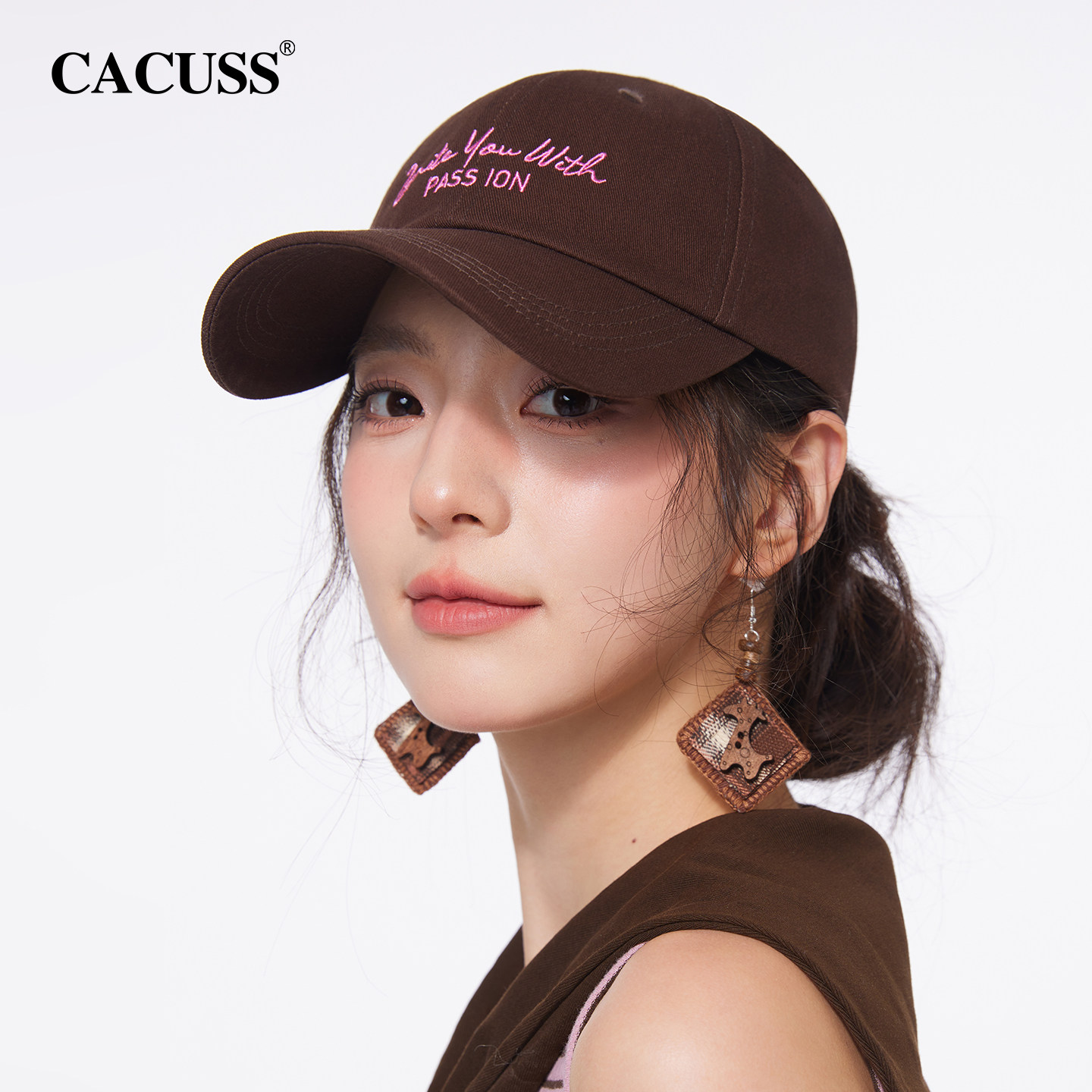 CACUSS帽子女春季新款字母刺绣鸭舌帽纯棉软顶棒球帽显脸小遮阳帽