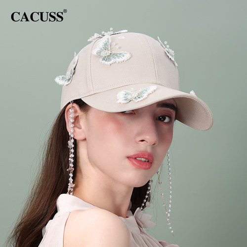 CACUSS女士蝴蝶珠链硬顶棒球帽