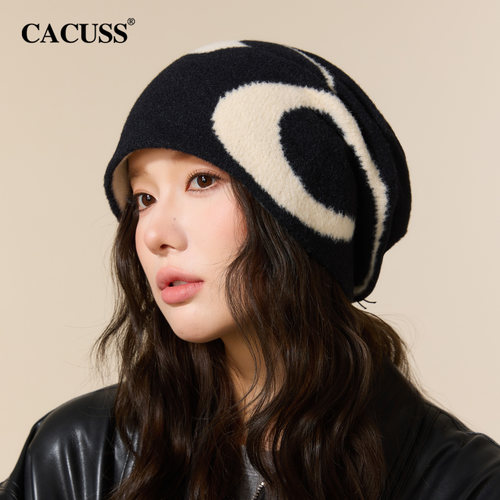CACUSS撞色提花堆堆帽加厚帽子