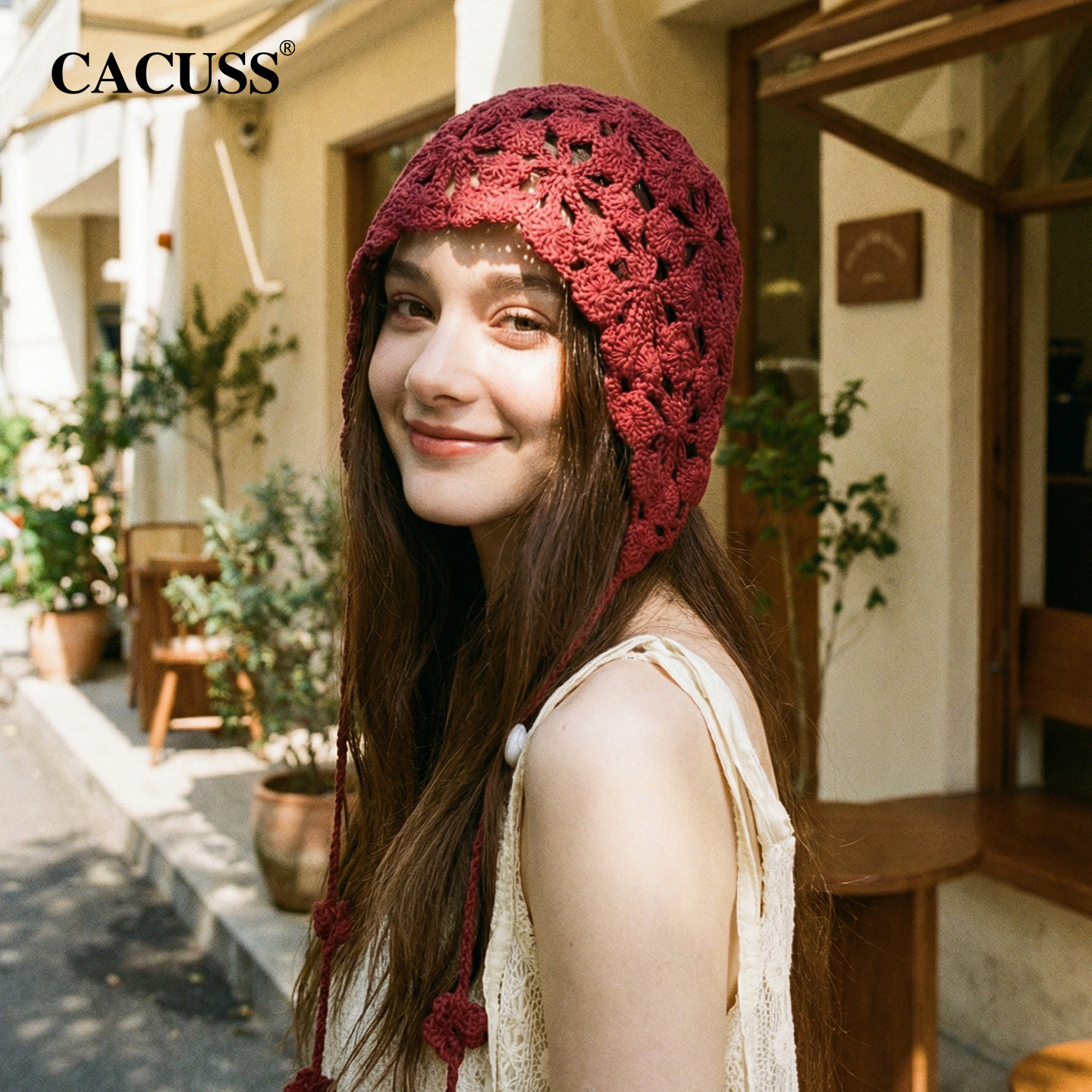 CACUSS编织堆堆帽子女2026新款包头帽春夏薄款镂空钩花针织毛线帽