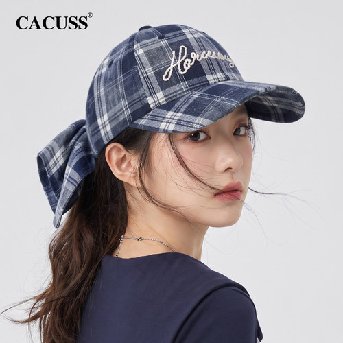 CACUSS蝴蝶结格纹显脸小棒球帽女