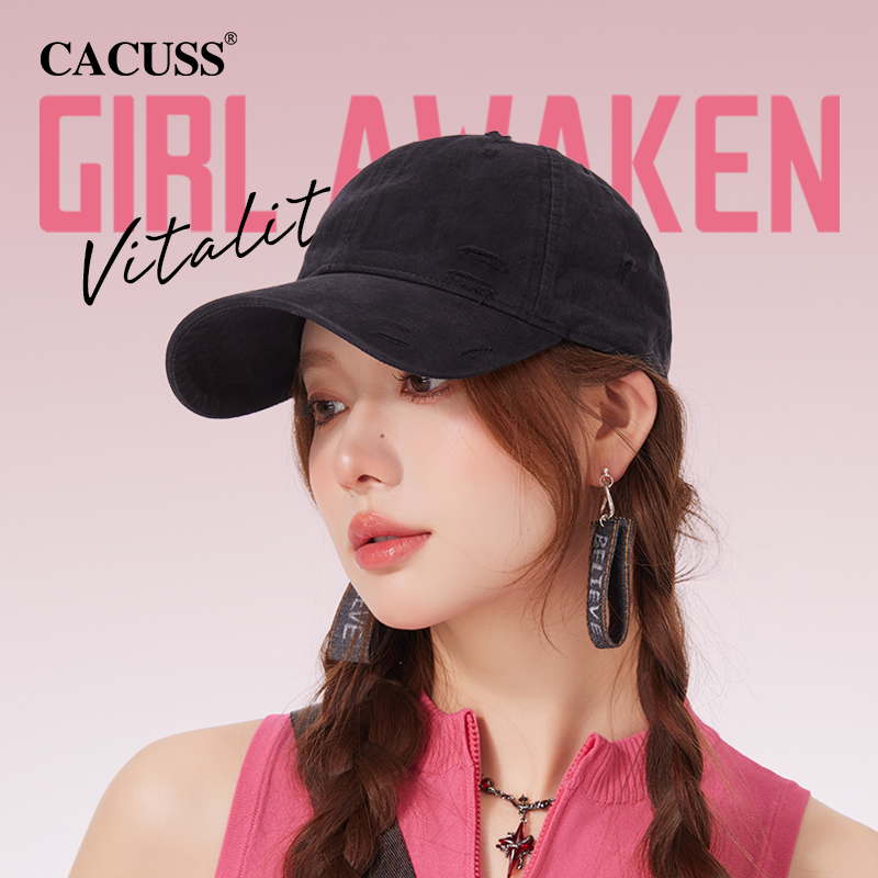 CACUSS破洞大头围棒球帽女士秋季