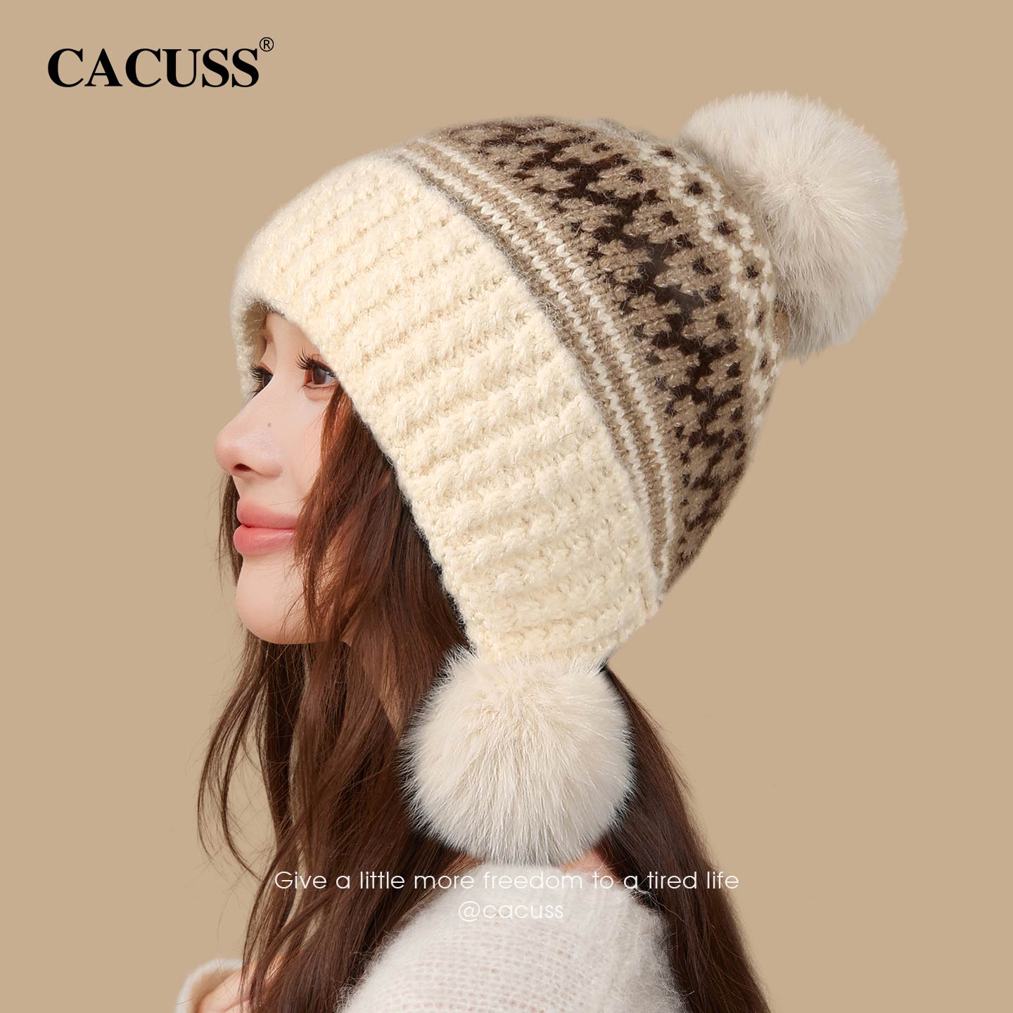 CACUSS冬季加绒加厚费尔岛针织帽