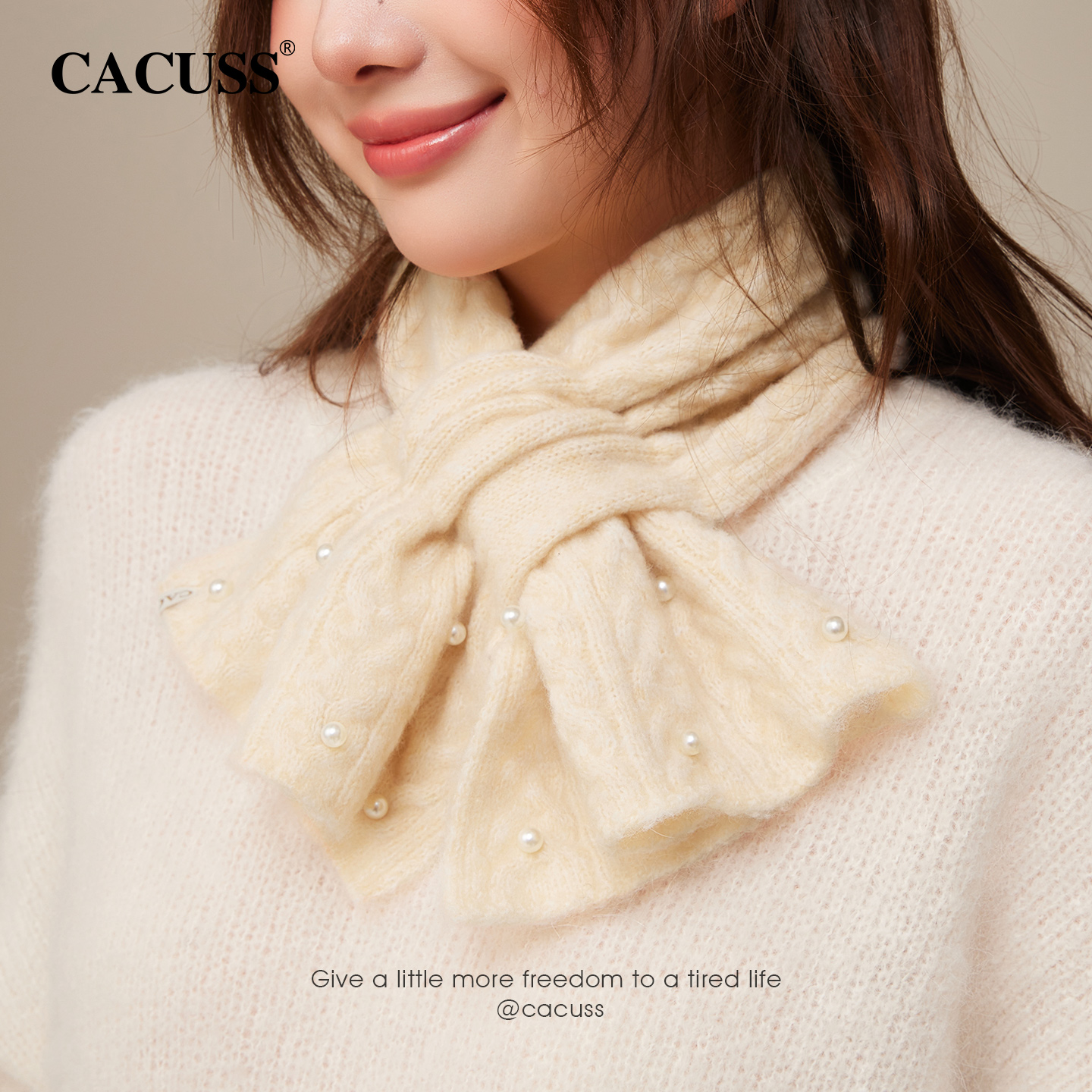 CACUSS秋冬女士含羊毛小围巾加厚