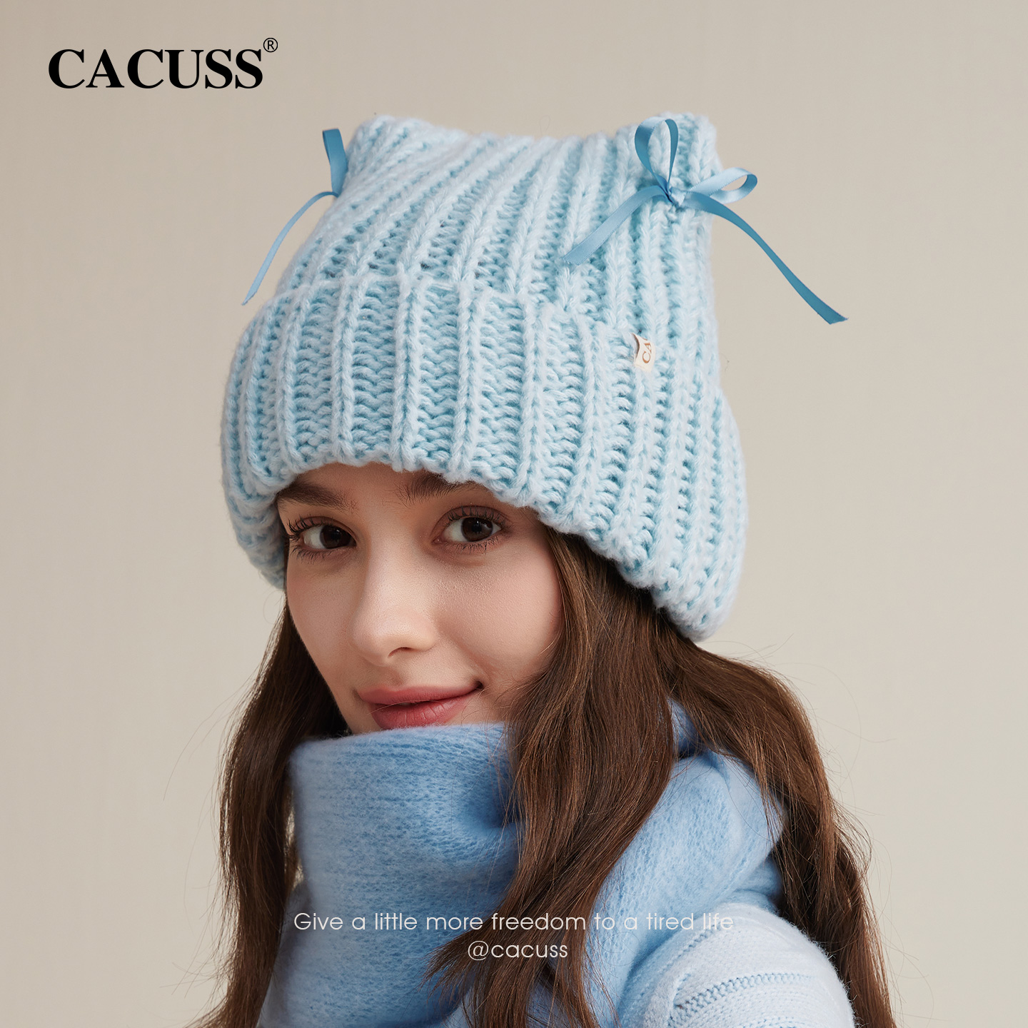 CACUSS秋冬可爱加厚保暖猫耳帽女