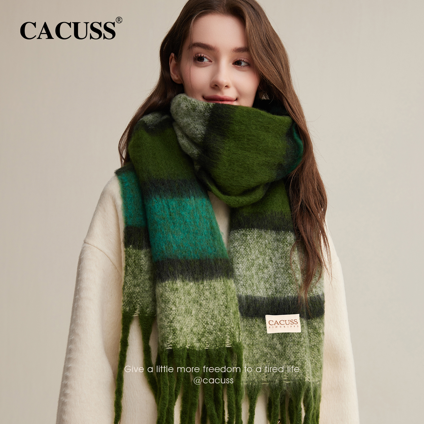 CACUSS冬季保暖格子毛绒围巾女士