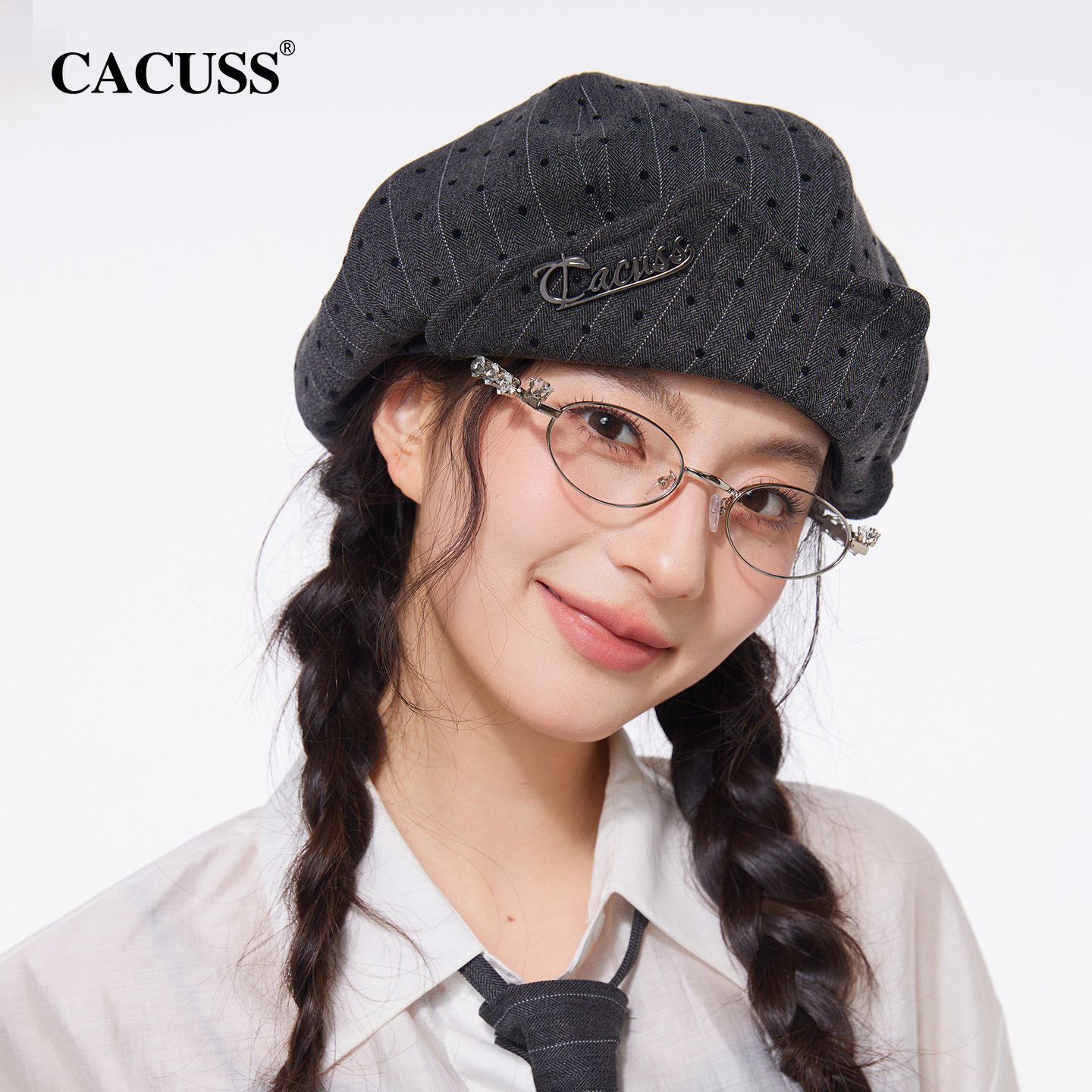 CACUSS复古波点贝雷帽子女春夏时尚大帽面报童帽显脸小八角画家帽