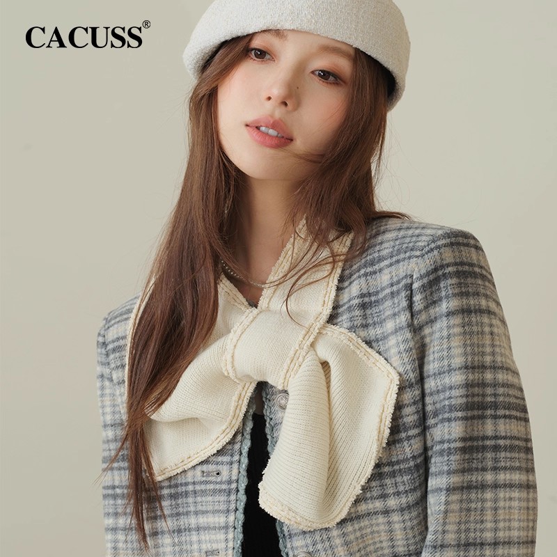CACUSS秋冬围巾女小香风蝴蝶结假领时尚优雅百搭围脖舒适高档送
