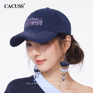 CACUSS刺绣卡通帽子女春季 鸭舌帽纯棉软顶显脸小遮阳帽休闲棒球帽