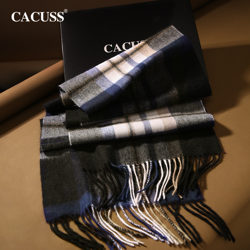 cacuss秋冬苏格兰格纹纯羊毛围巾