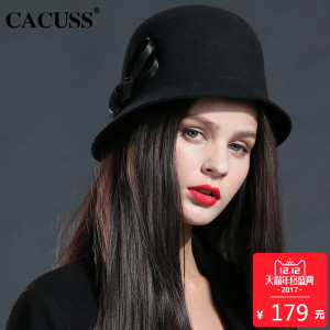 cacuss 2017新款纯羊毛毛呢礼帽帽子女英伦复古小礼帽秋冬韩版