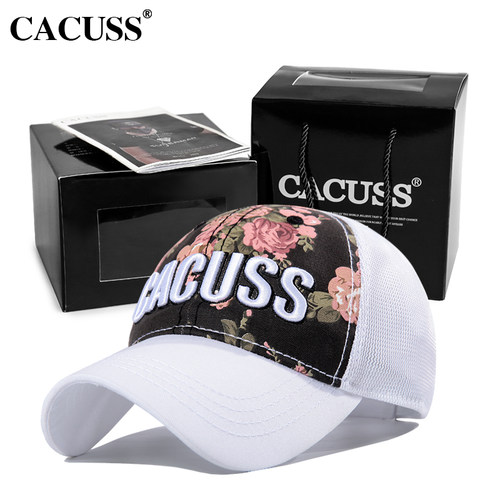 cacuss新品帽子男女春夏棒球帽刺绣时尚花朵鸭舌帽韩版网格遮阳帽