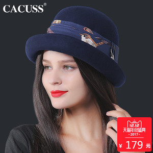 cacuss 2017秋冬新款澳洲纯羊毛毛呢礼帽加厚保暖欧美优雅圆顶帽