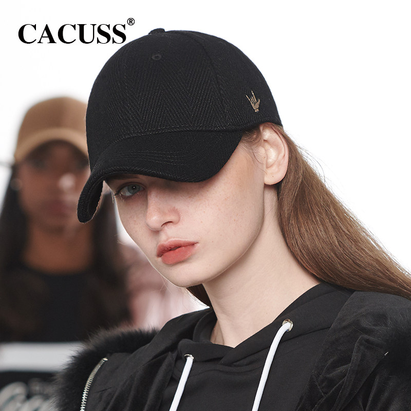 CACUSS羊毛帽子女2018秋冬新品潮牌韩版绣花棒球帽休闲鸭舌帽女士