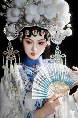 国潮摄影戏曲凤冠京剧凤冠走秀国粹七星蛾子头饰婚纱摄影写真