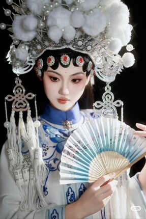 国潮摄影戏曲凤冠京剧凤冠走秀国粹七星蛾子头饰婚纱摄影写真