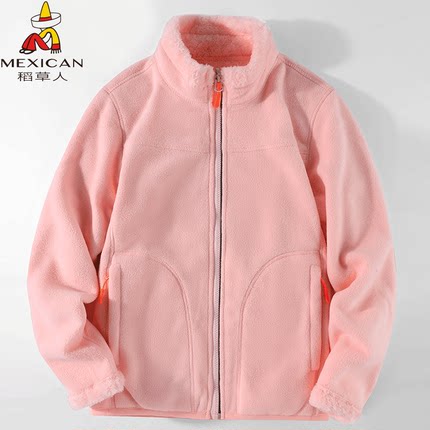 稻草人抓绒衣女秋冬加绒加厚羊羔绒双面穿保暖卫衣珊瑚绒外套男潮