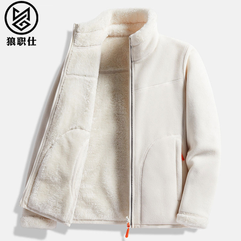 狼职仕抓绒衣女秋冬加绒加厚摇粒绒双面穿保暖卫衣珊瑚绒外套男潮