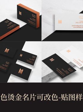 高端提案利器优质PSD黑色烫金名片可改色VI样机模板logo智能贴图